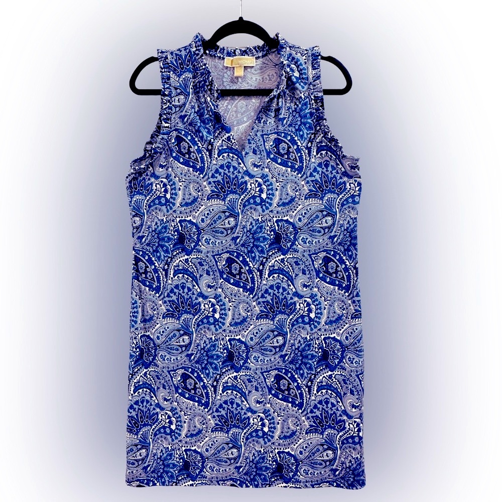 Michael Kors: Sleeveless Blue/Navy Paisley Dress - Medium